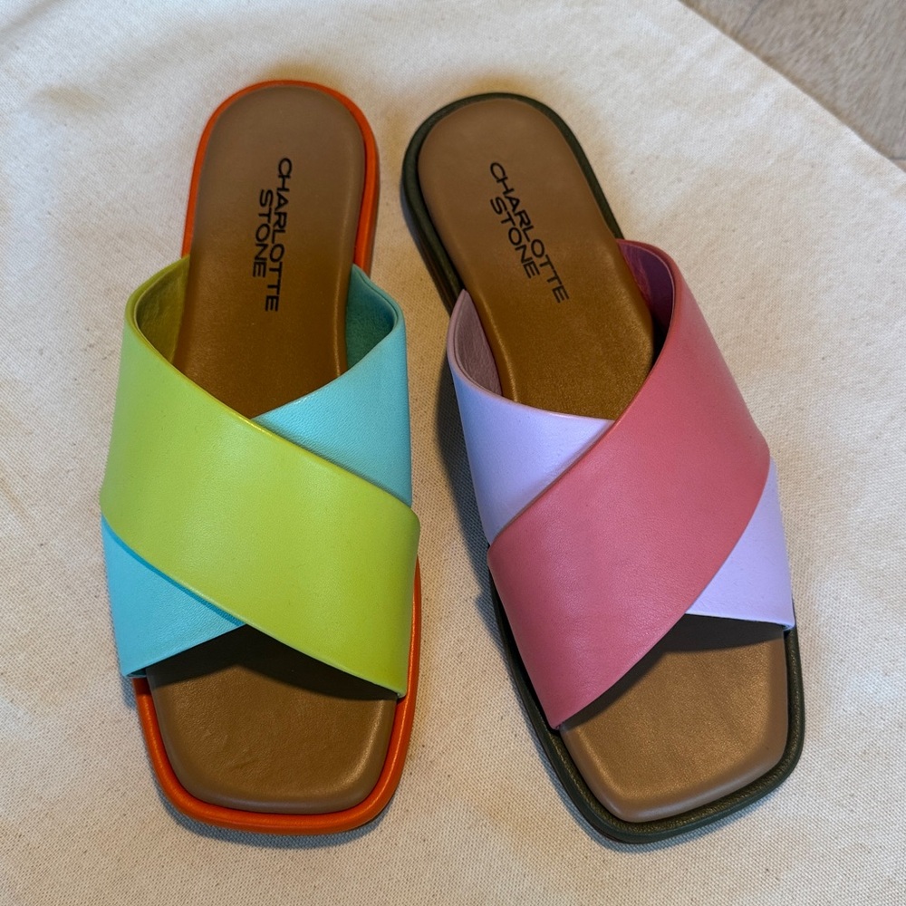 CHARLOTTE STONE Kim Flat Slide Sandals in Nassau Colorway sz 7 EUC - Picture 3 of 11